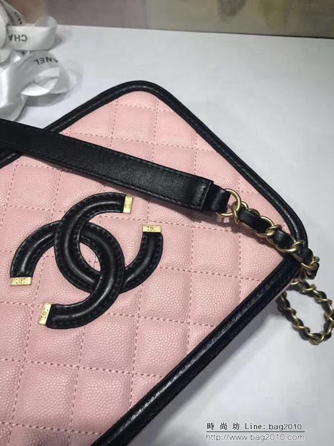 香奈兒CHANEL93342四方盒化妝包 2018新品魚子醬牛皮包 DSC1818